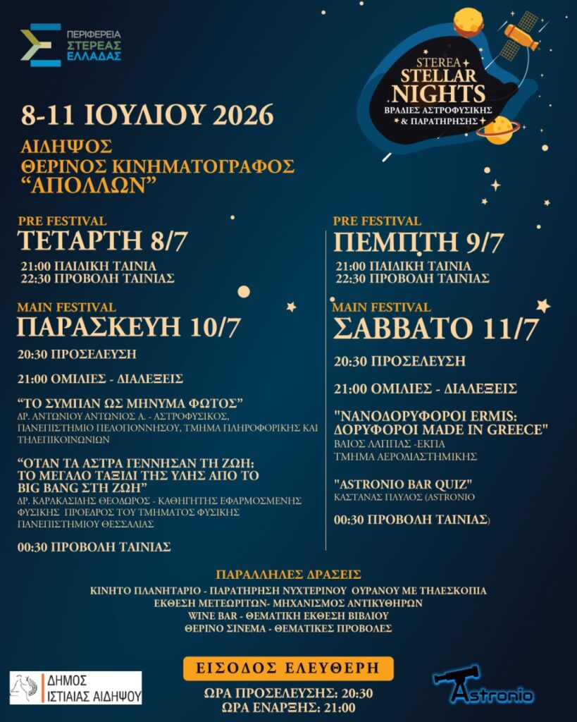 Βραδιές Αστροφυσικής και Παρατήρησης | 8-11 Ιουλίου | Σινέ Απόλλων